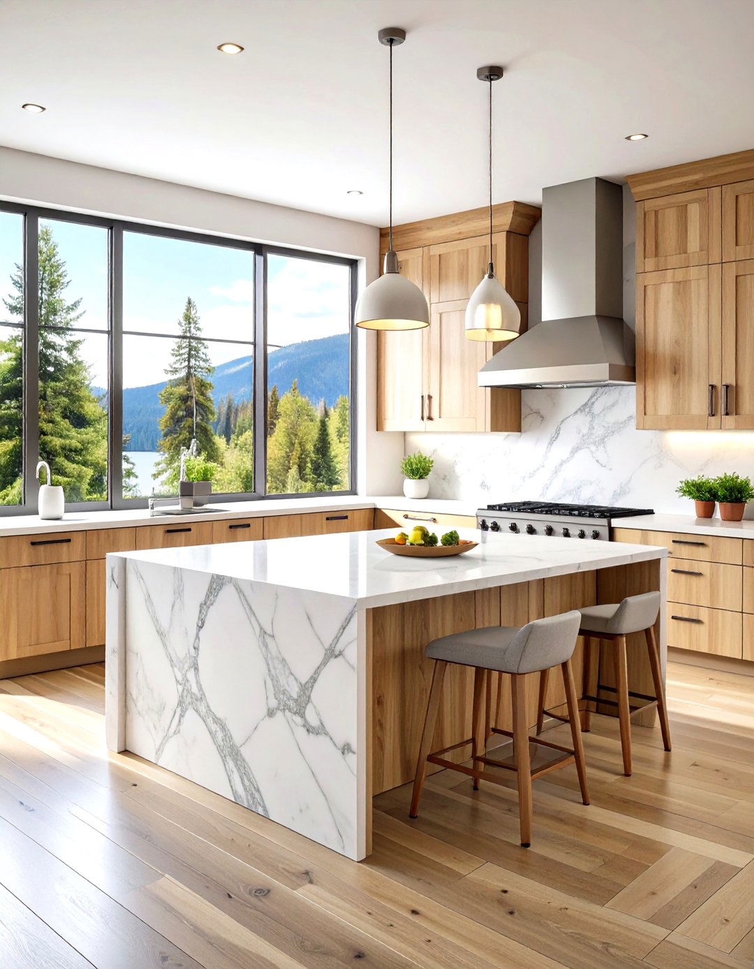 Marble Countertop Log Cabin Kitchen - 20 Log Cabin Kitchen Design Ideas