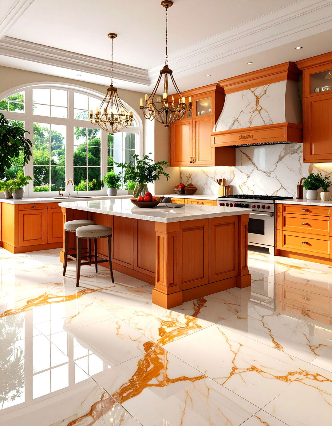 Marble Effect Porcelain Kitchen Flooring - 20 Kitchen Flooring Ideas