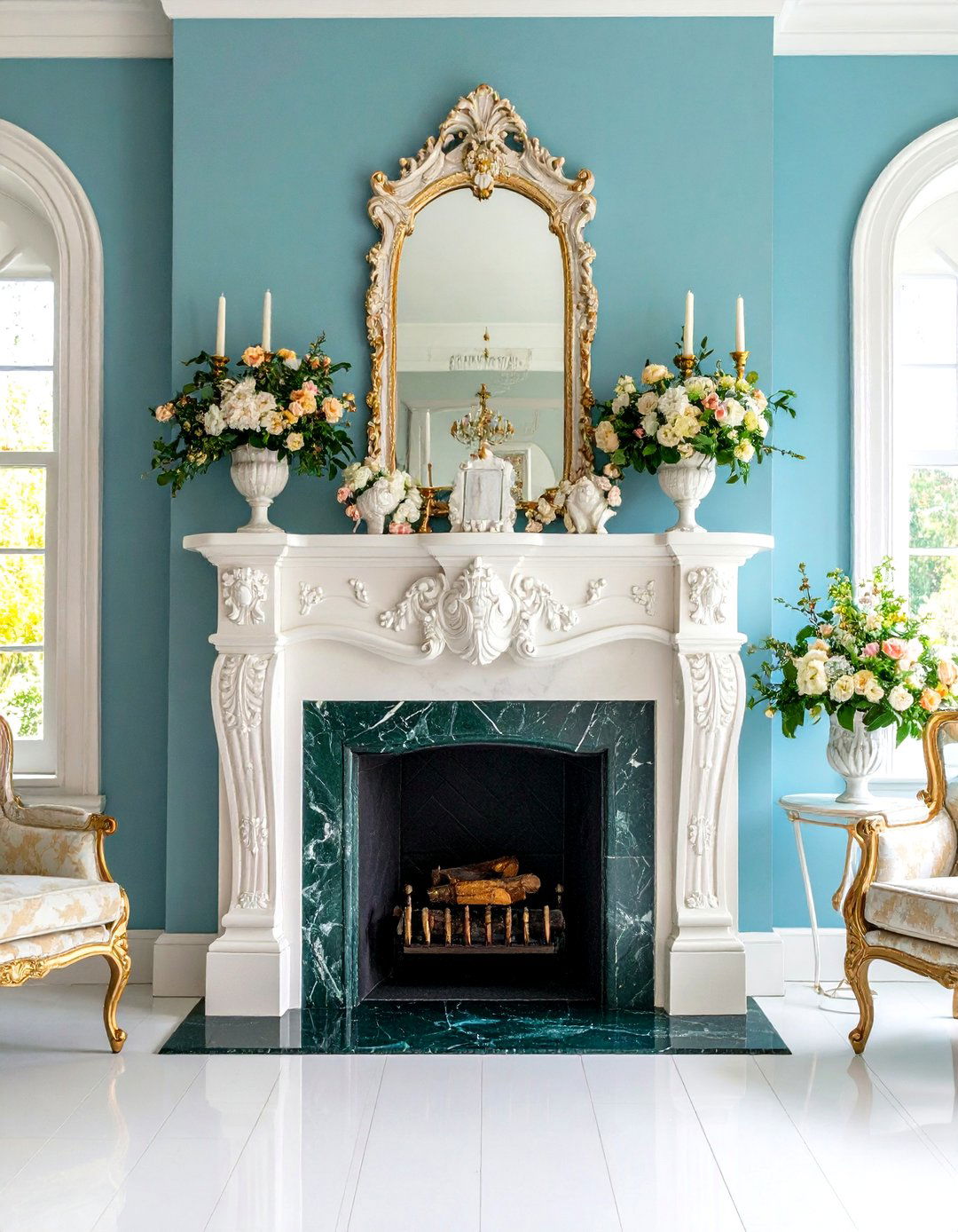 Marble Fireplace Surround - 20 Victorian Dark Green Living Room Ideas