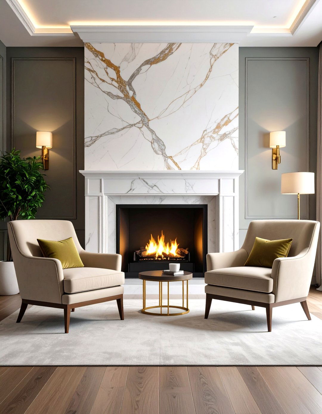 Marble Fireplaces Anchor Glam Interior Design Vignettes - 20 Glam Interior Design Ideas