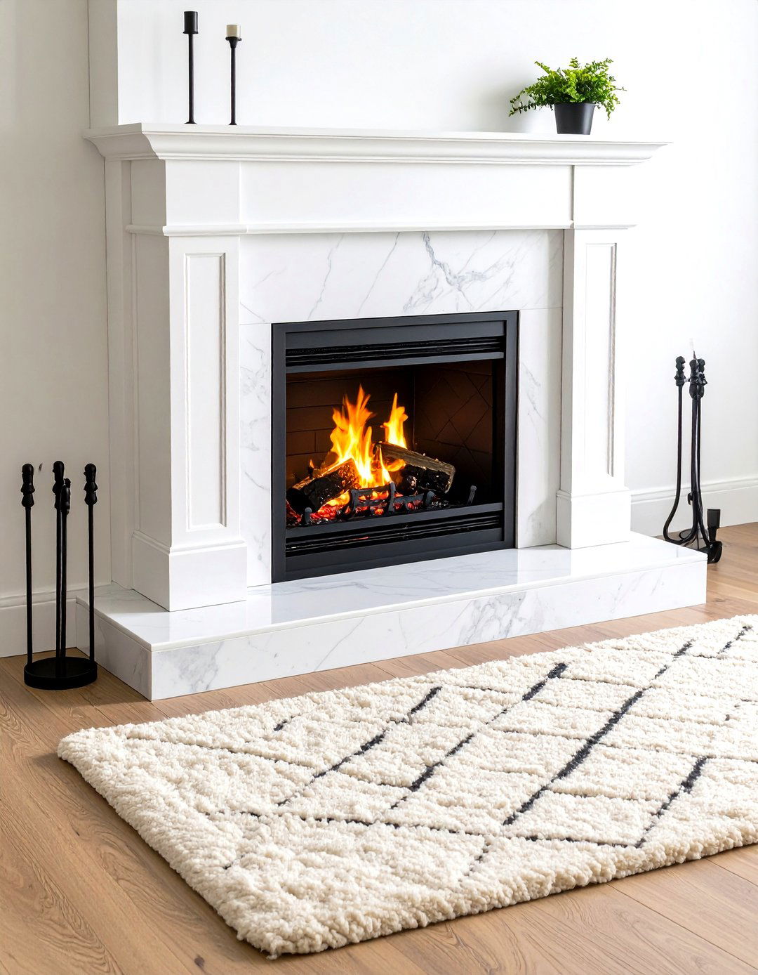 Marble Hearth with Subtle Veining - 20 Scandinavian Fireplace Ideas
