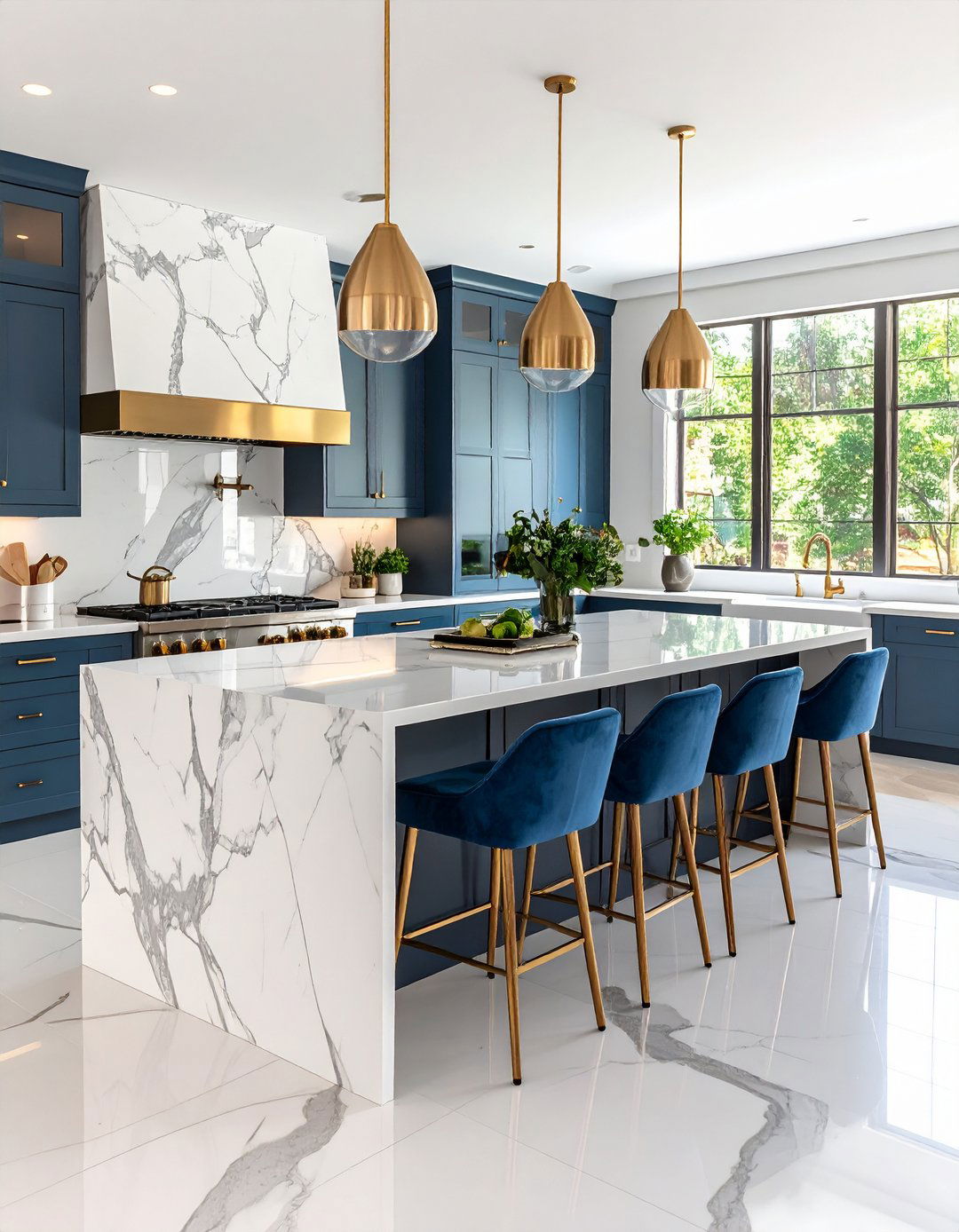 Marble Kitchen Island with Brass Accents and Elegant Seating - 20 Kitchen Island Ideas With Seating
