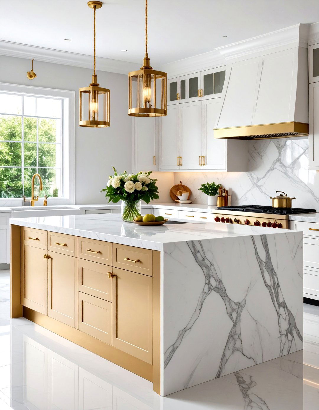 Marble Kitchen Island with Brass Accents - 20 Marble Kitchen Island Ideas
