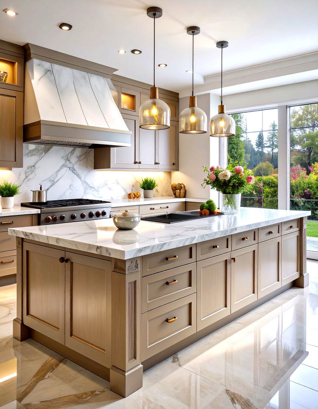 Marble Kitchen Island with Integrated Cooktop - 20 Marble Kitchen Island Ideas