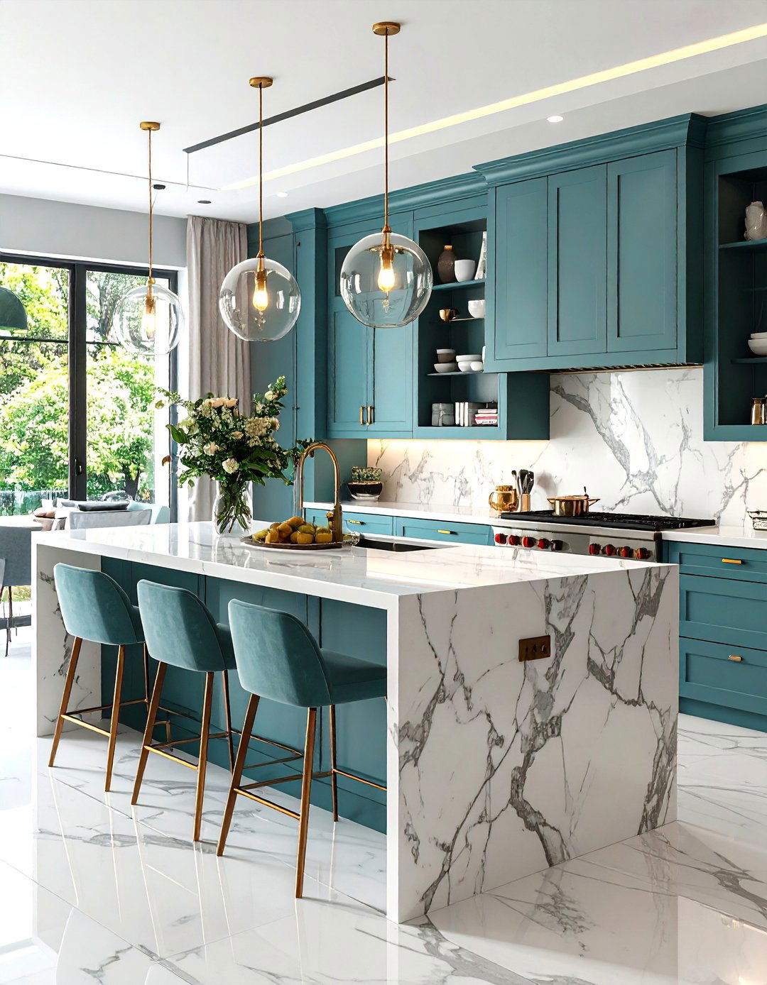 Marble Kitchen Island with Open Shelving - 20 Marble Kitchen Island Ideas