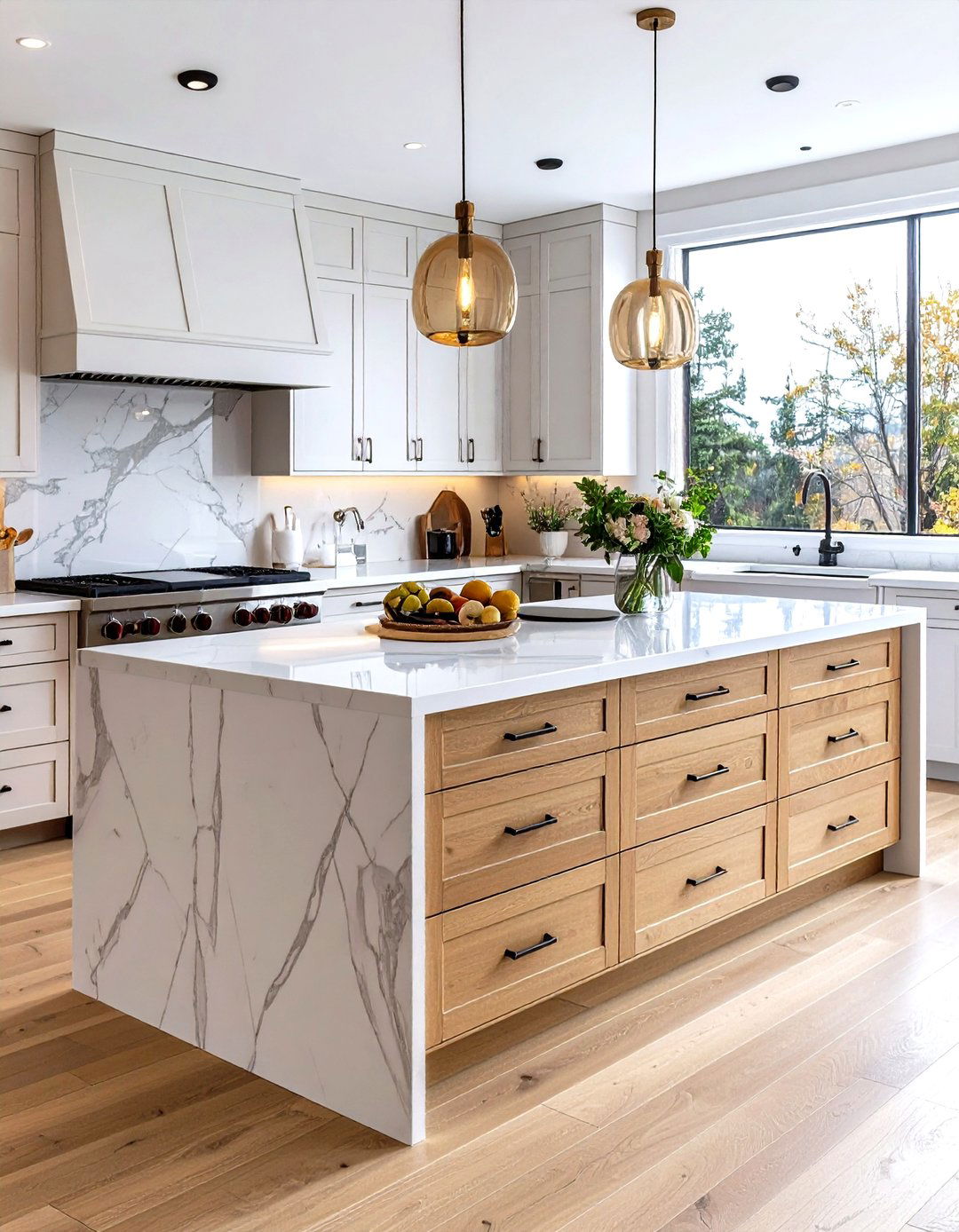 Marble Kitchen Island with Tiered Storage Drawers - 20 Marble Kitchen Island Ideas