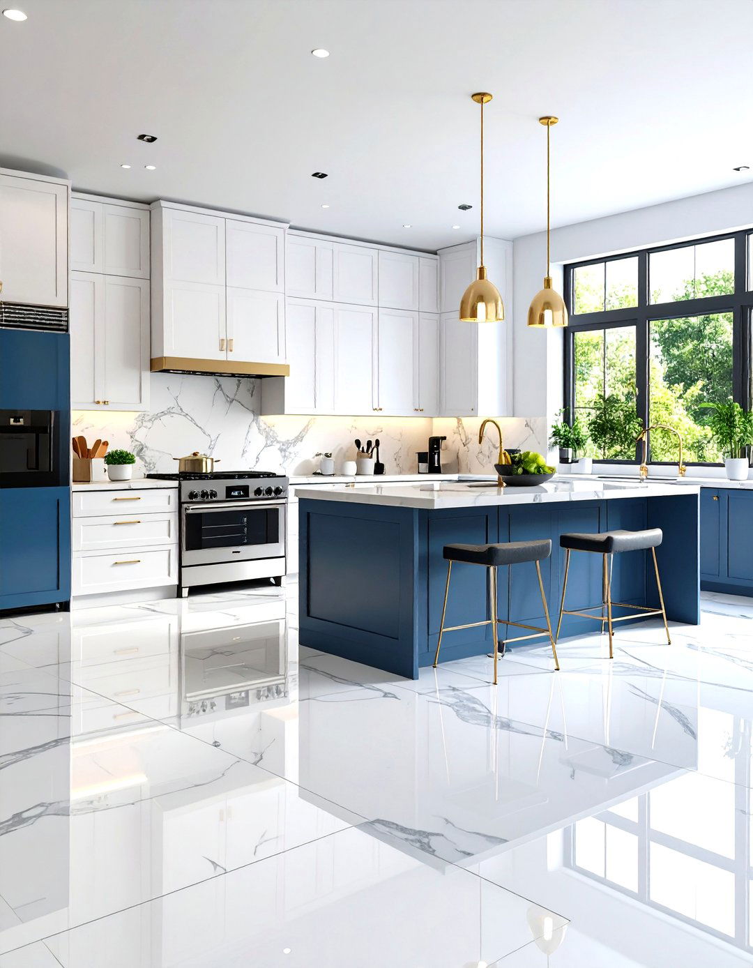 Marble Look Ceramic Floor Tiles - 20 Grey and White Kitchen Ideas
