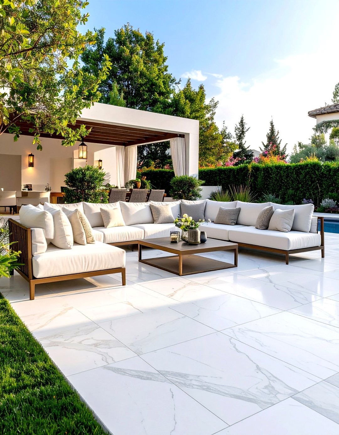 Marble Look Porcelain Patio Tile Elegance - 20 patio tile ideas