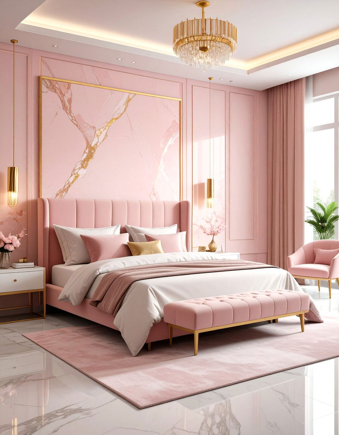 Marble Luxe Pink and Gold Bedroom - 20 Pink and Gold Bedroom Ideas
