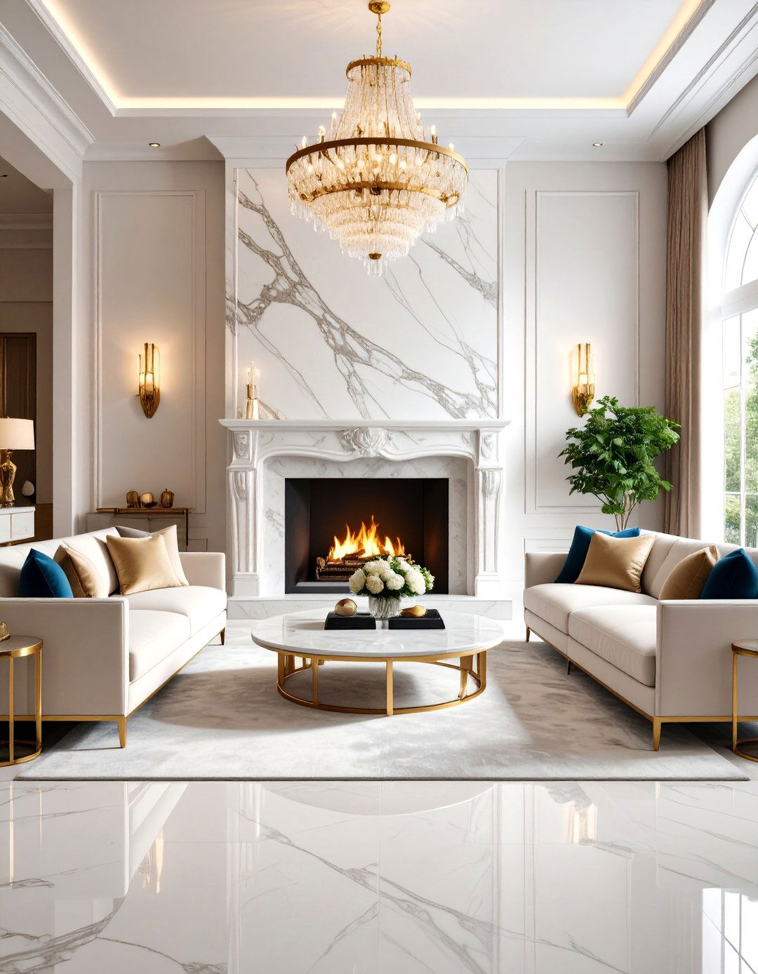 Marble Luxury Living Room Fireplace - 20 Living Room Fireplace Ideas
