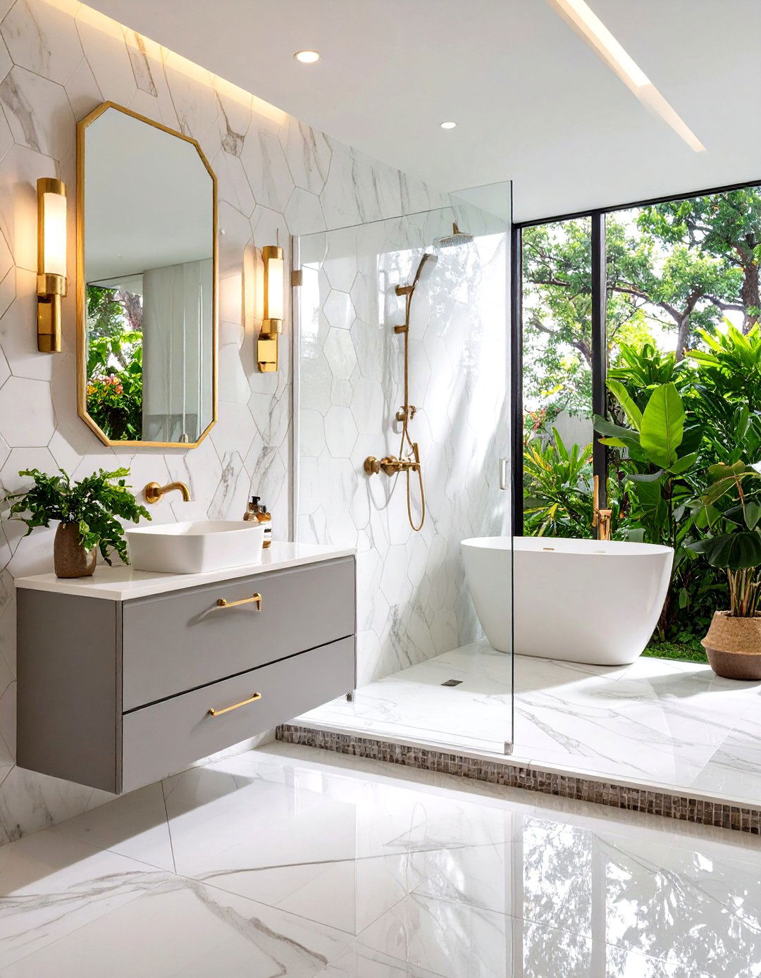 Marble Mosaic Accent Strip - 20 Stone Shower Design Ideas