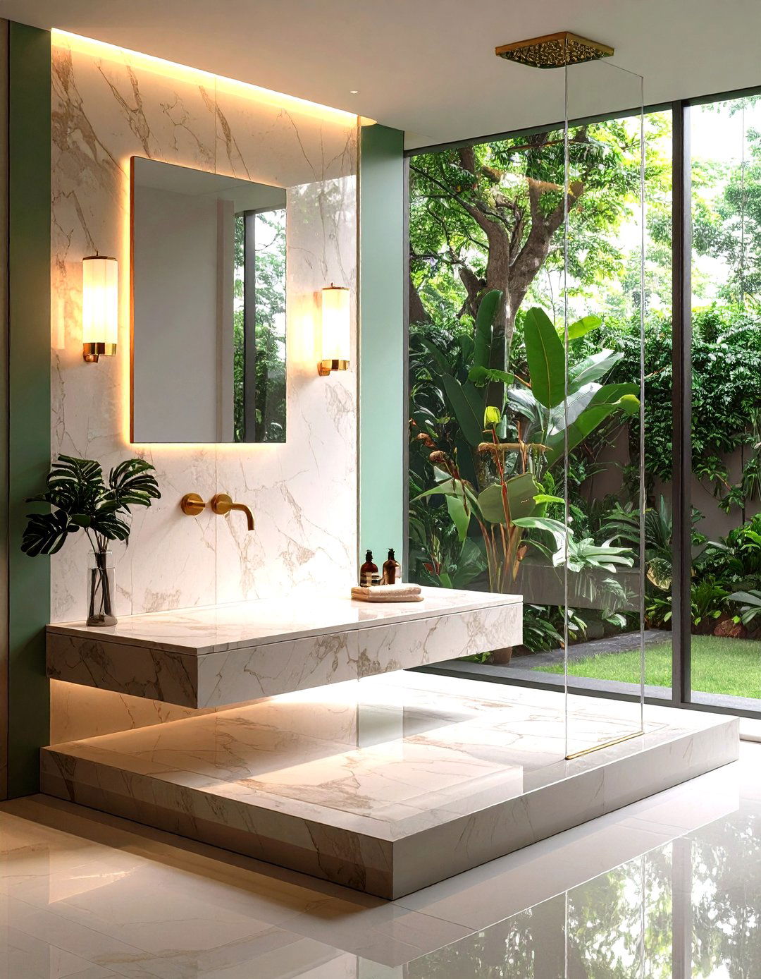 Marble Slab Floating Bench - 20 Shower Bench Ideas