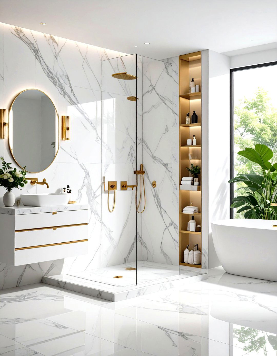 Marble Slab Shower Wall Elegance - 20 Shower Wall Ideas
