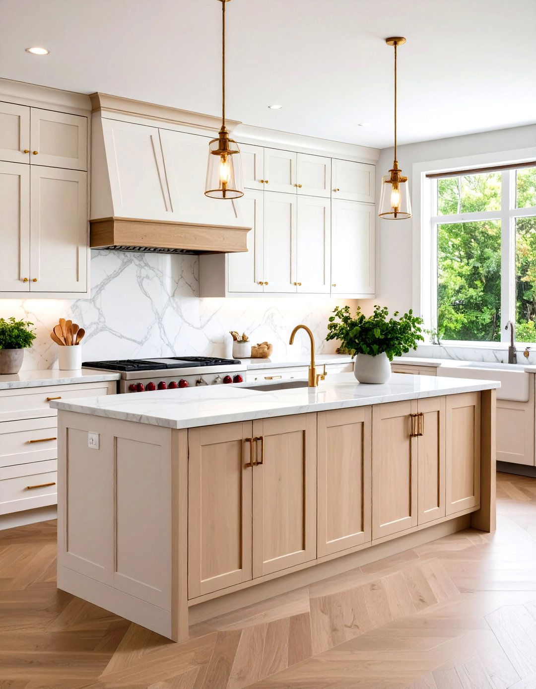 Marble Subway Backsplash Meets Off white Cabinetry - 25 Off-white Kitchen Cabinets
