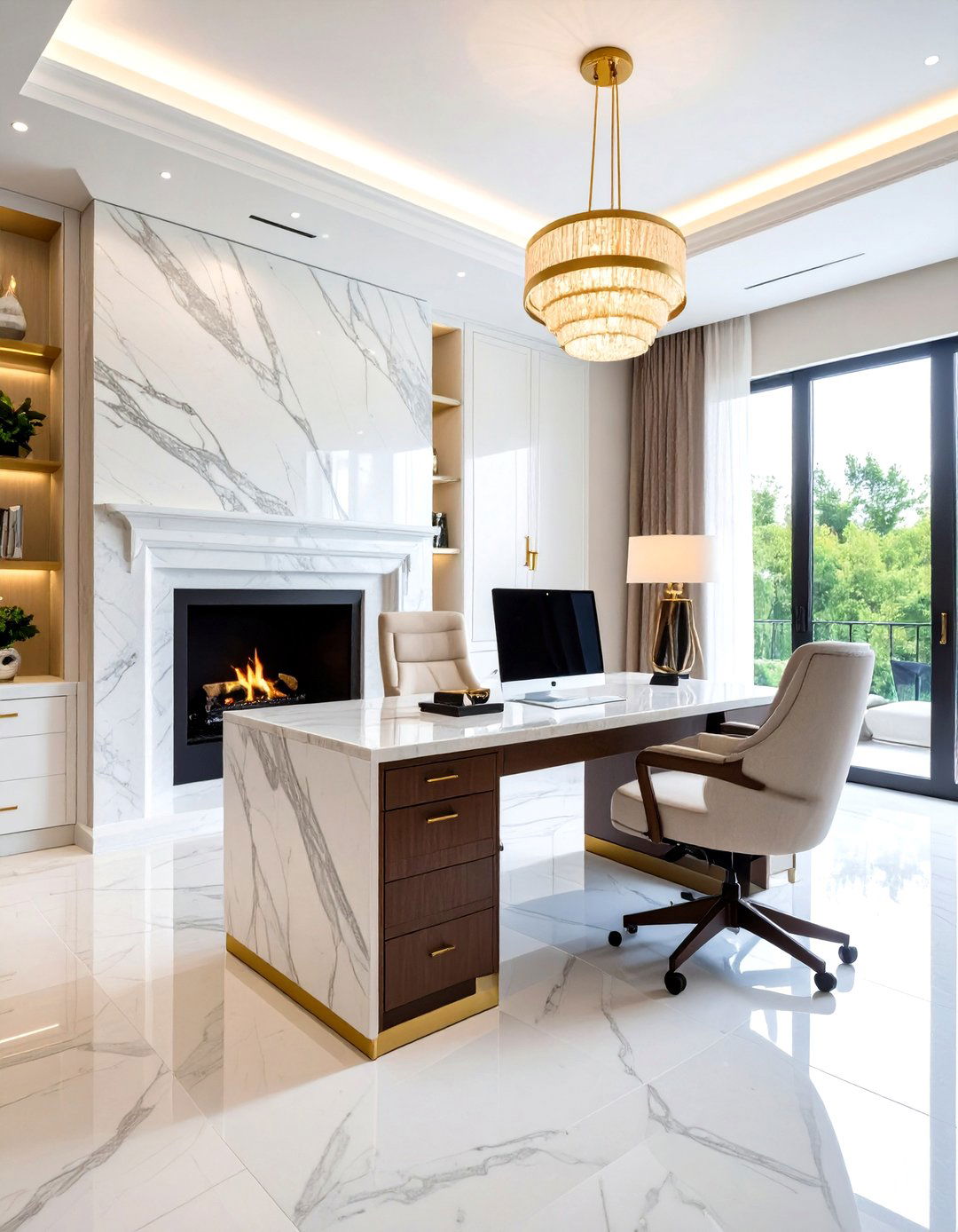 Marble Surround Mantel for Home Office Warmth - 20 Home Office With Fireplace Ideas