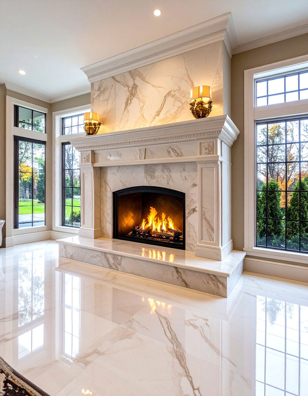 Marble Tile Surround - 20 Small Living Room Fireplace Ideas