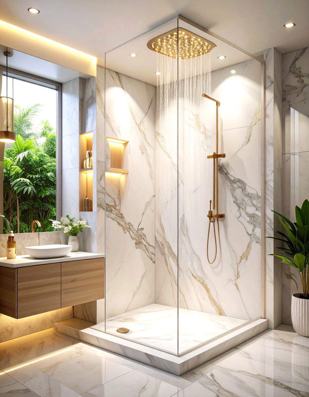 Marble Topped Half Wall Luxury - 20 Half-wall Shower Ideas