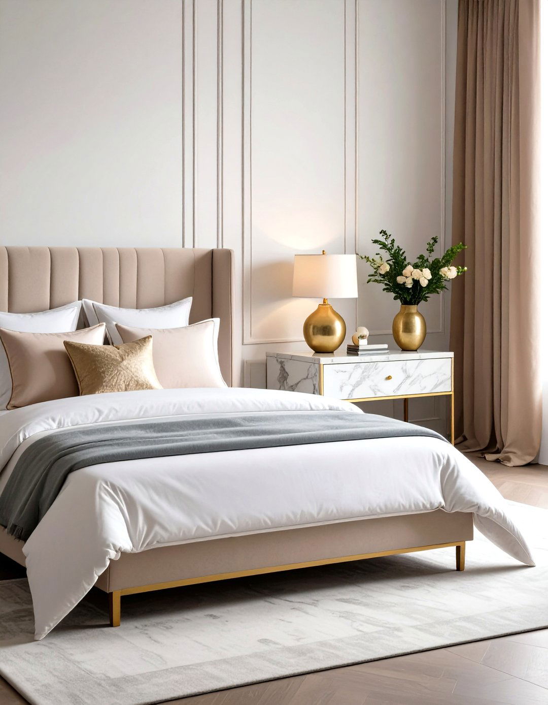 Marble Topped Nightstands in a Gold Bedroom - 20 Gold Bedroom Ideas