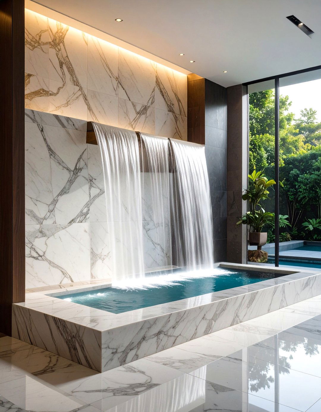 Marble Waterfall Feature - 20 Stone Shower Design Ideas