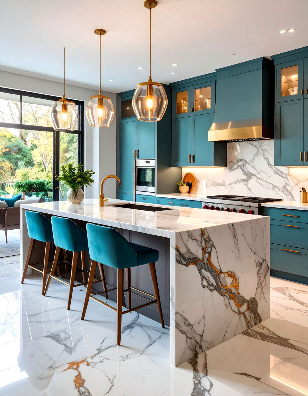 Marble Waterfall Minimalist Kitchen Design - 20 Minimalist Kitchen Ideas