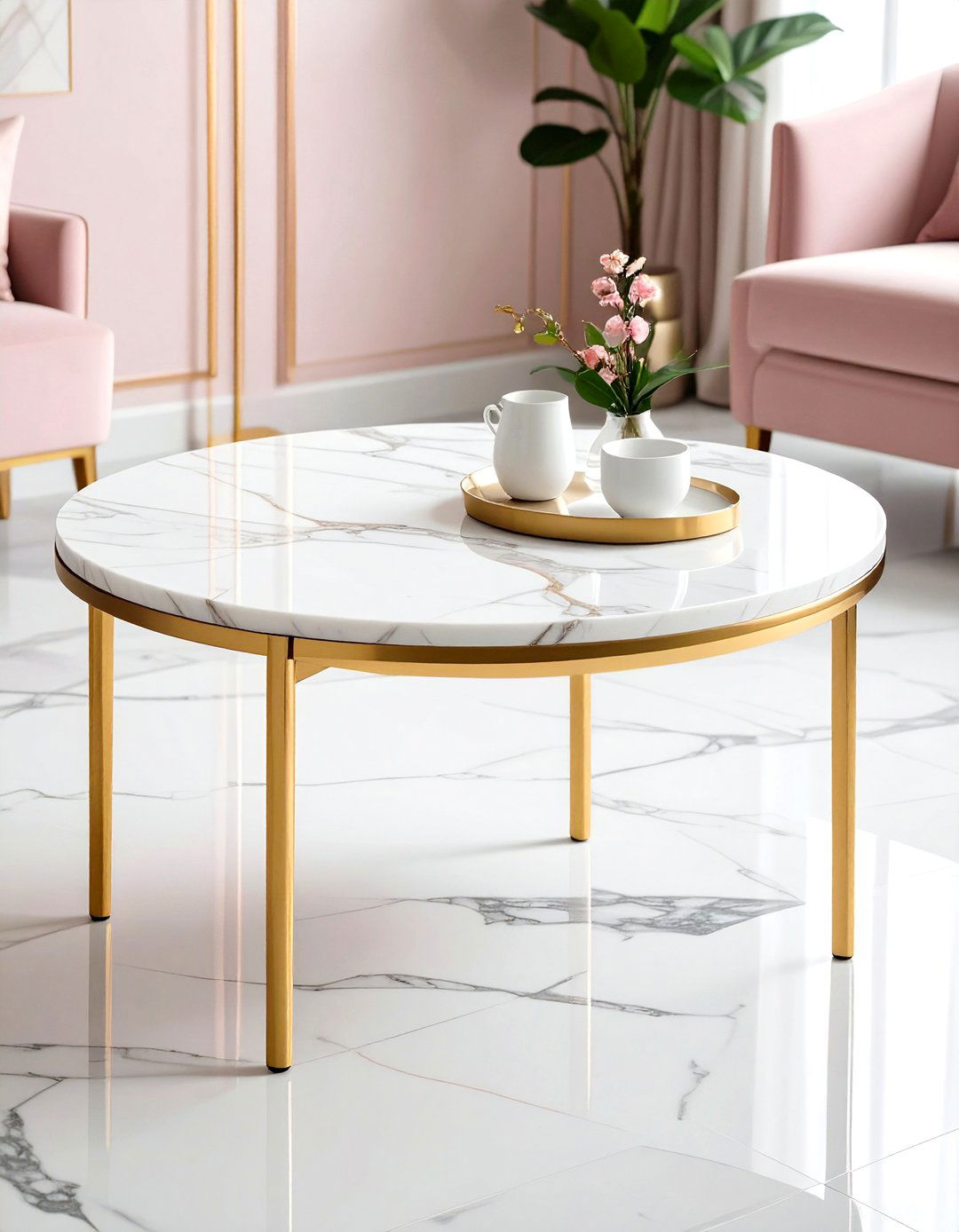 Marble and Gold Coffee Table for Sculptural Luxury - 20 Glam Living Room Ideas