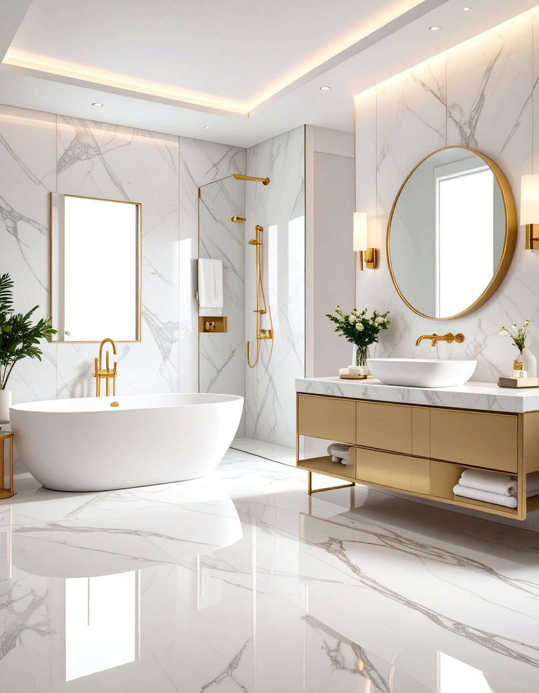 Marble and Gold Romantic Bathroom Oasis - 20 Romantic Bathroom Ideas
