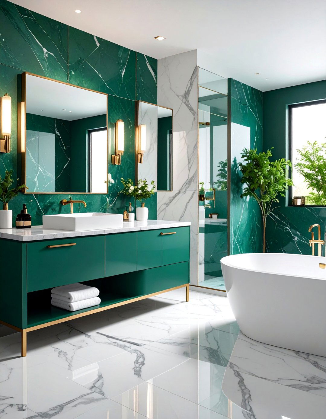 Marble and Green Accents - 20 Small Green Bathroom Ideas