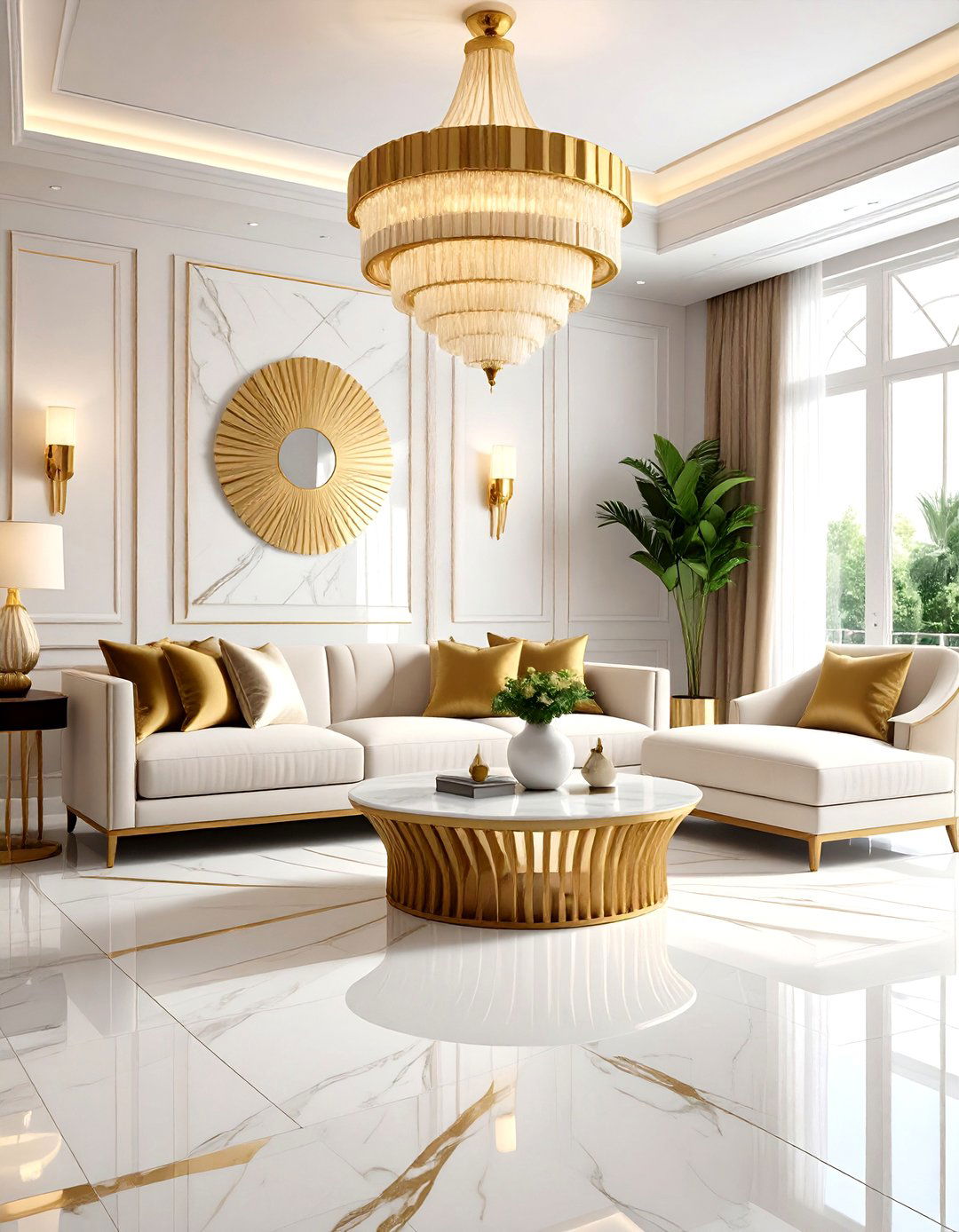 Marble with Brass Inlay Art Deco - 20 Marble Floor Living Room Ideas