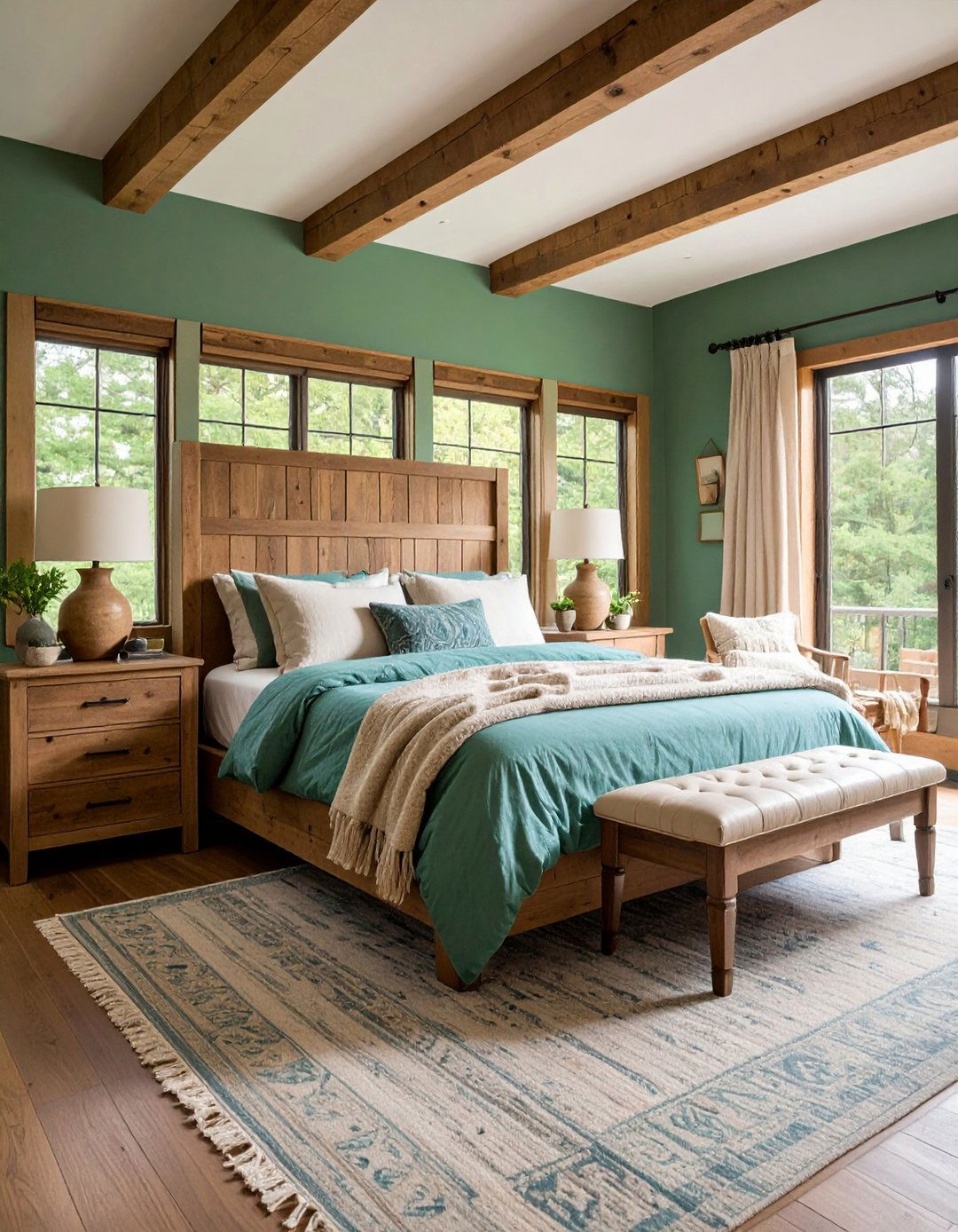 Marry Forest Green Bedroom Walls with Natural Wood for Rustic Calm - 20 Forest Green Bedroom Ideas