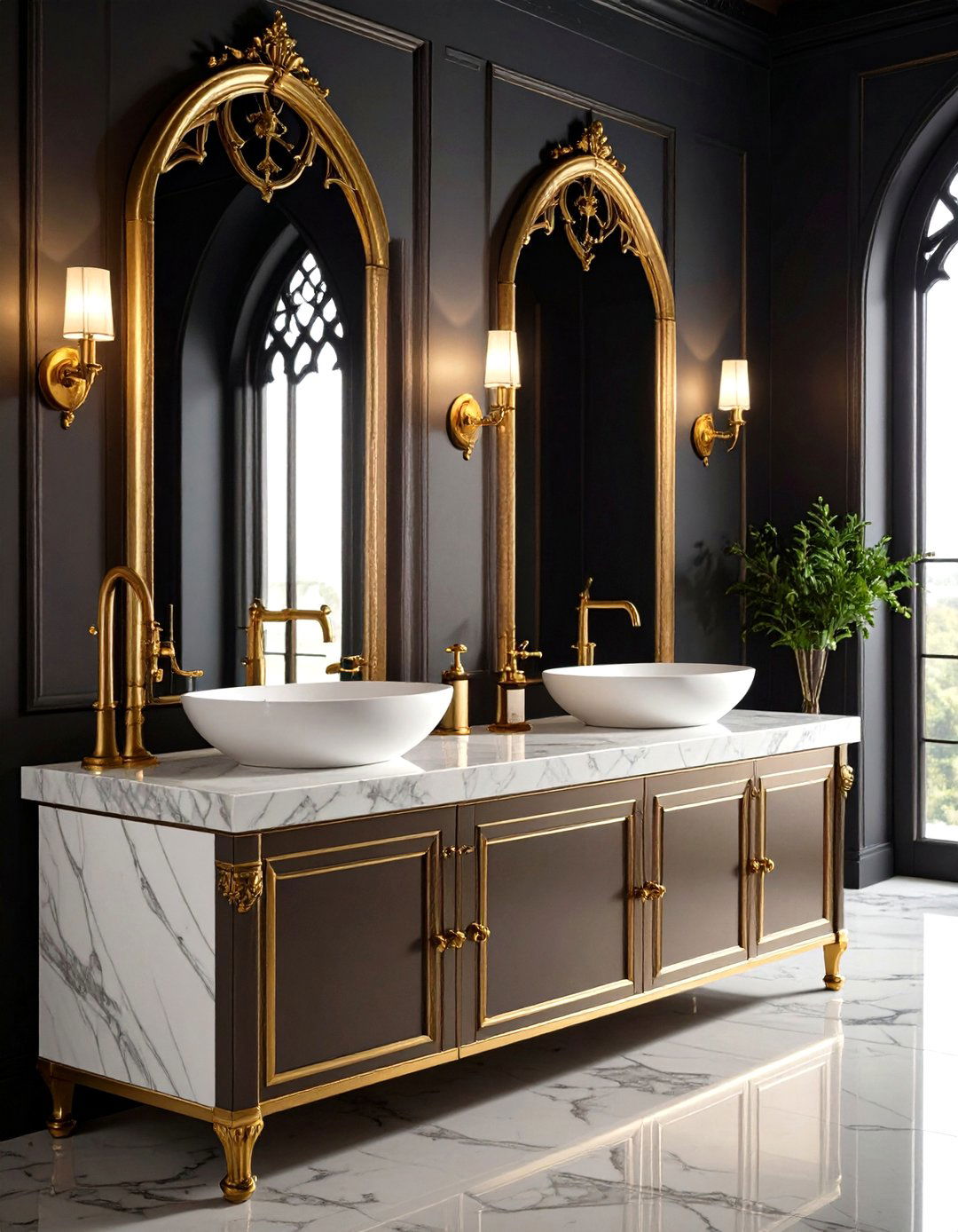 Marry Opulent Marble with Warm Metallics - 20 Gothic Bathroom Ideas