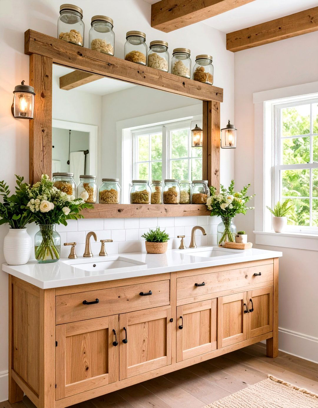 Mason Jar Accent Farmhouse Bathroom Mirrors - 20 Farmhouse Bathroom Mirrors Ideas