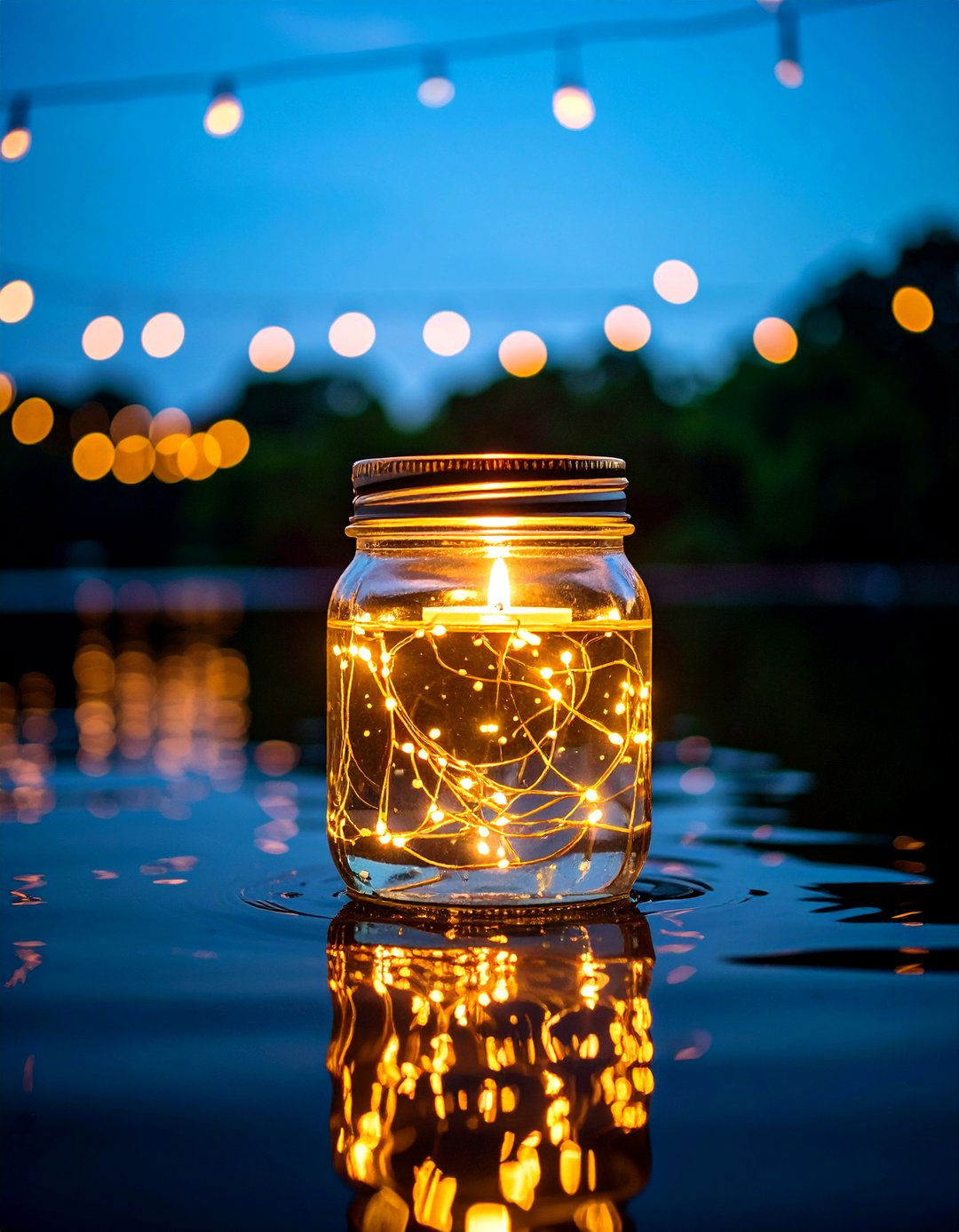 Mason Jar Fairy Light Floats - 20 Floating Wedding Centerpiece Ideas
