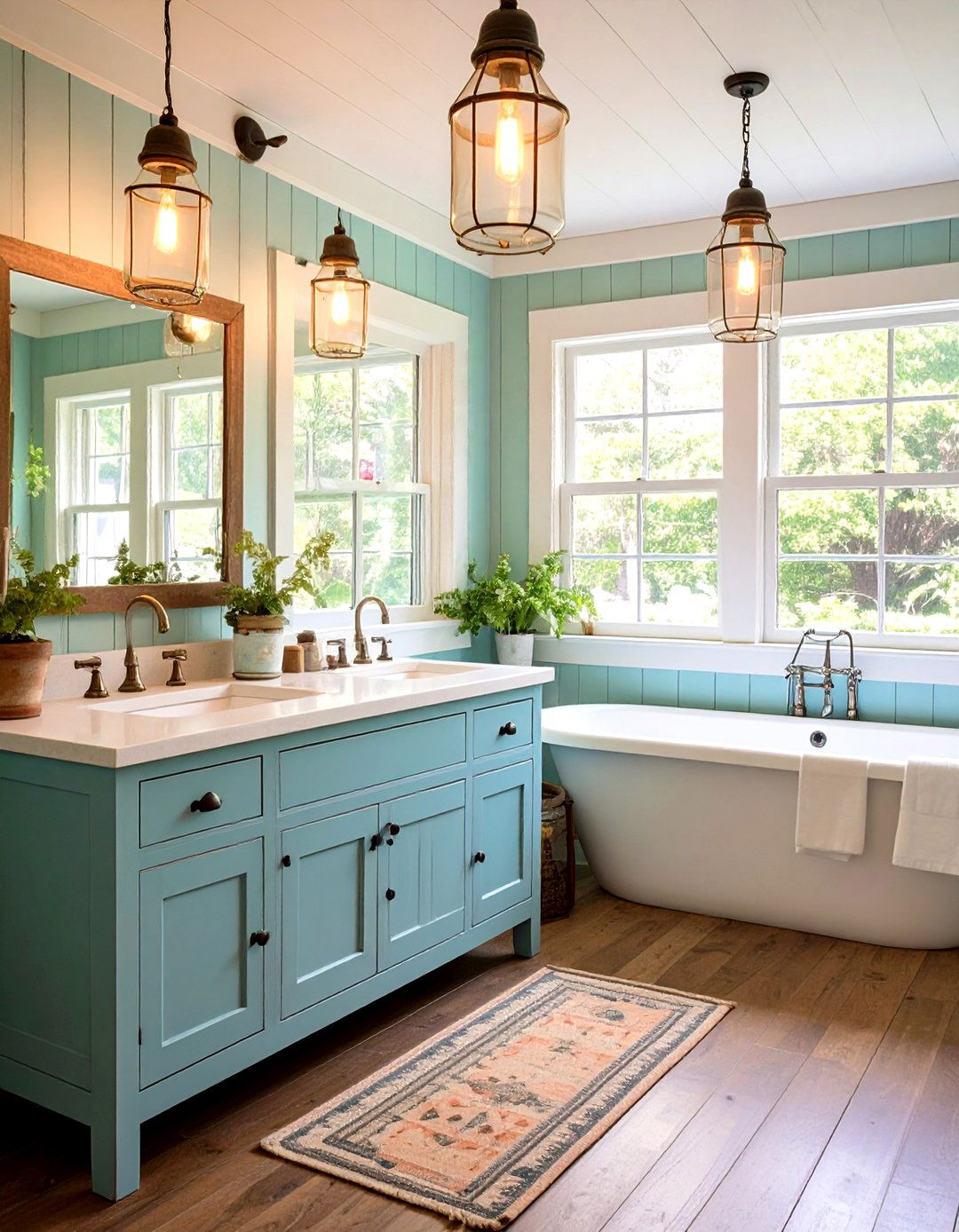 Mason Jar Rustic Bathroom with Country Lighting Fixtures - 20 Rustic Bathroom Ideas