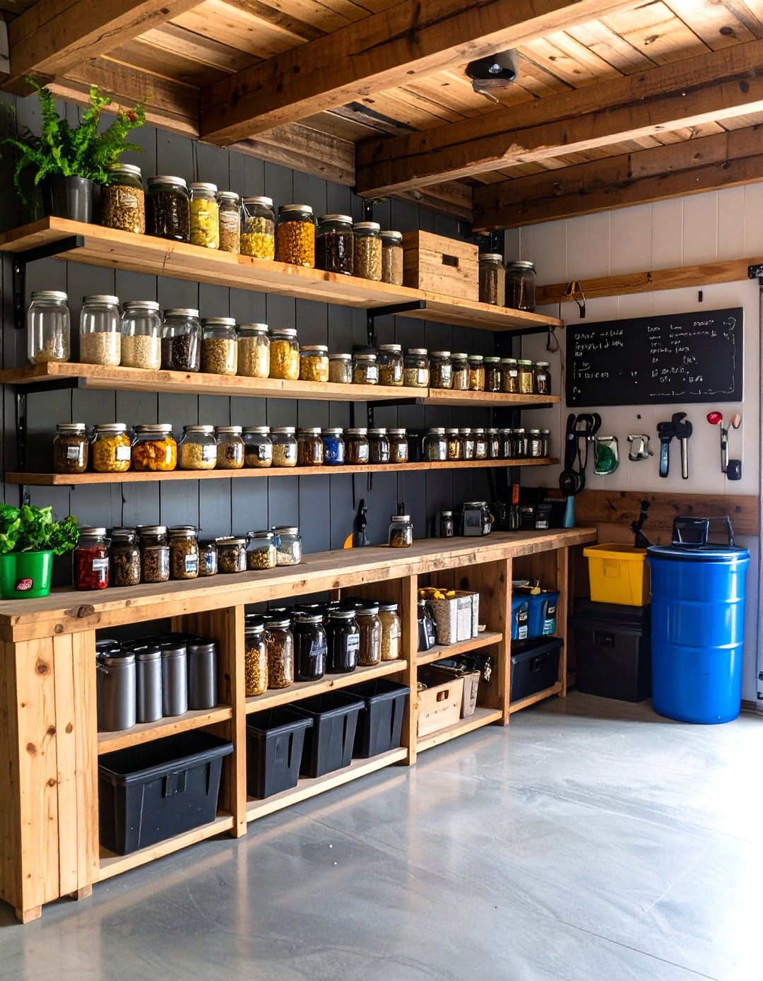 Mason Jar Storage for Small Parts in Rustic Garage - 20 Rustic Garage Ideas