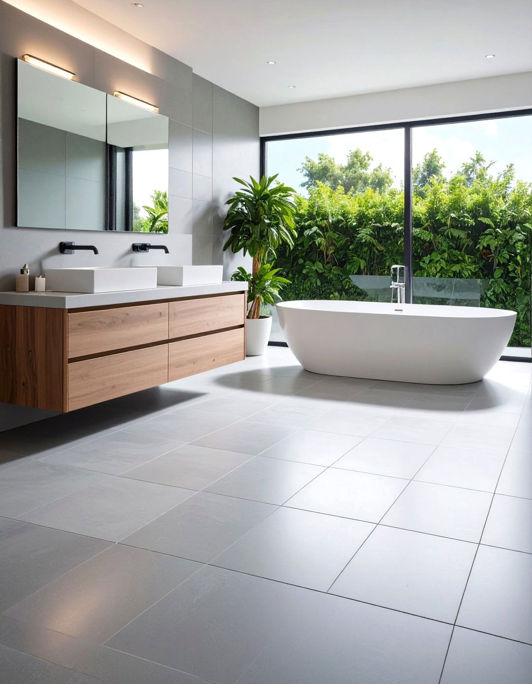 Matching Gray Grout Mutes Lines for Serenity - 20 Gray Floor Bathroom Ideas