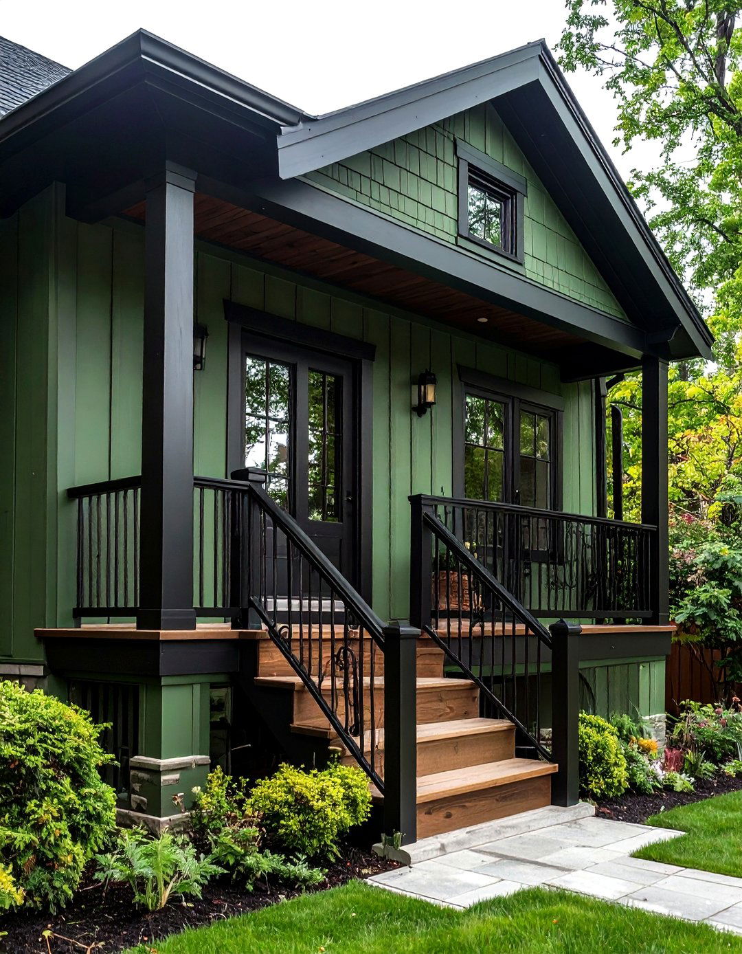 Material Pairings Cladding Trim and Accents - 20 Sage Green House With Black Door
