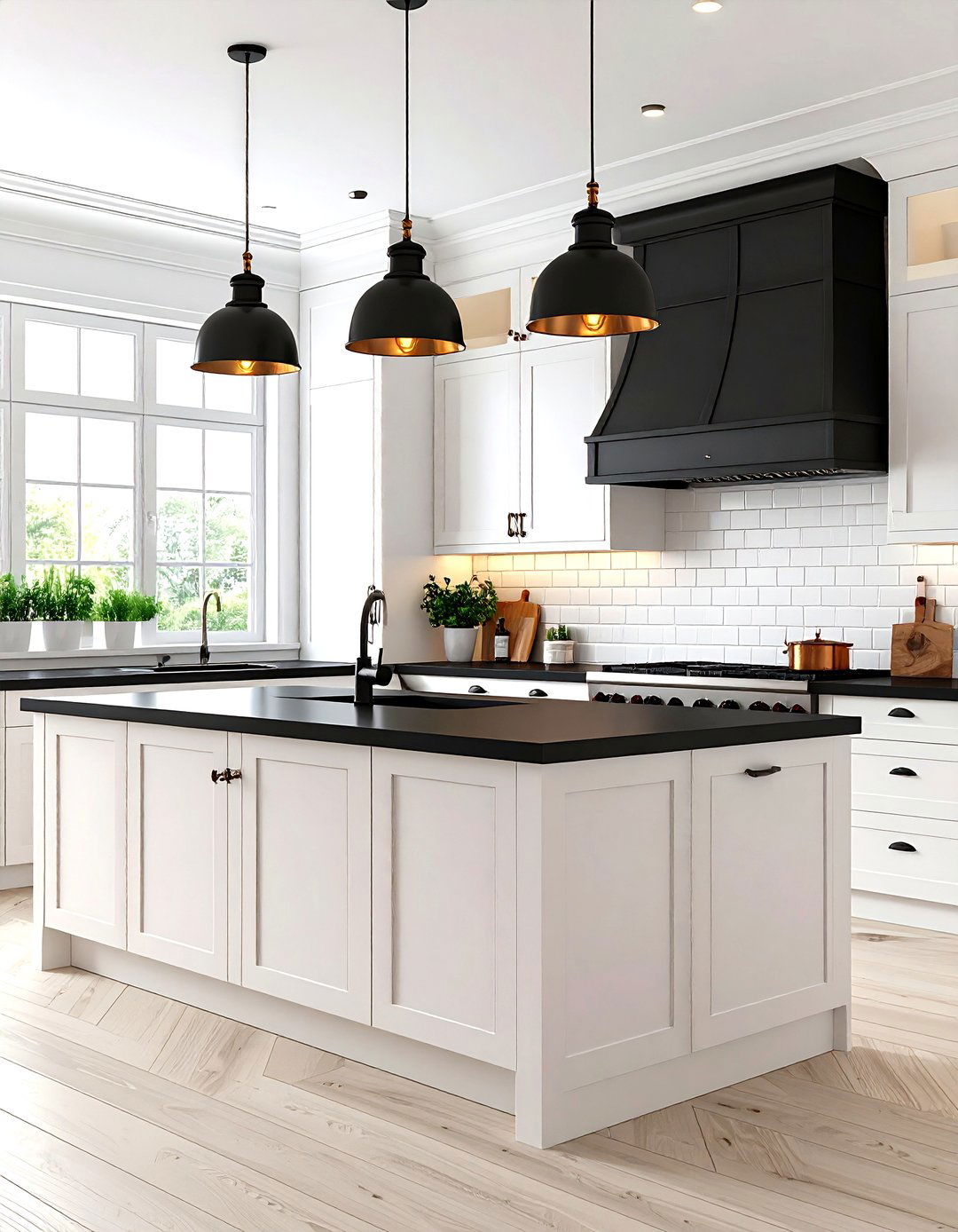 Matte Black Accent White Kitchen with Black Countertops - 20 white kitchen with black countertops ideas