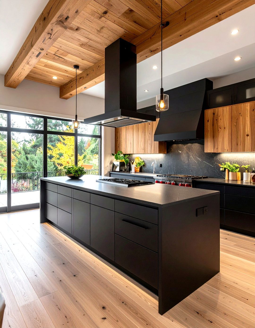 Matte Black Base and Warm Oak Upper Kitchen - 20 Black and Brown Kitchen Ideas