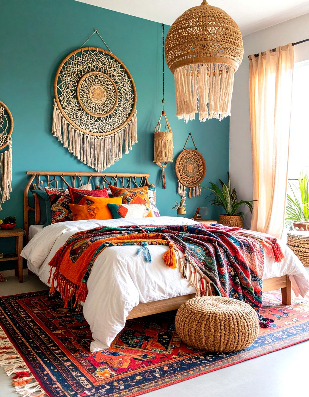Matte Black Boho Chic Layered Textures - 20 Matte Black Bedroom Ideas