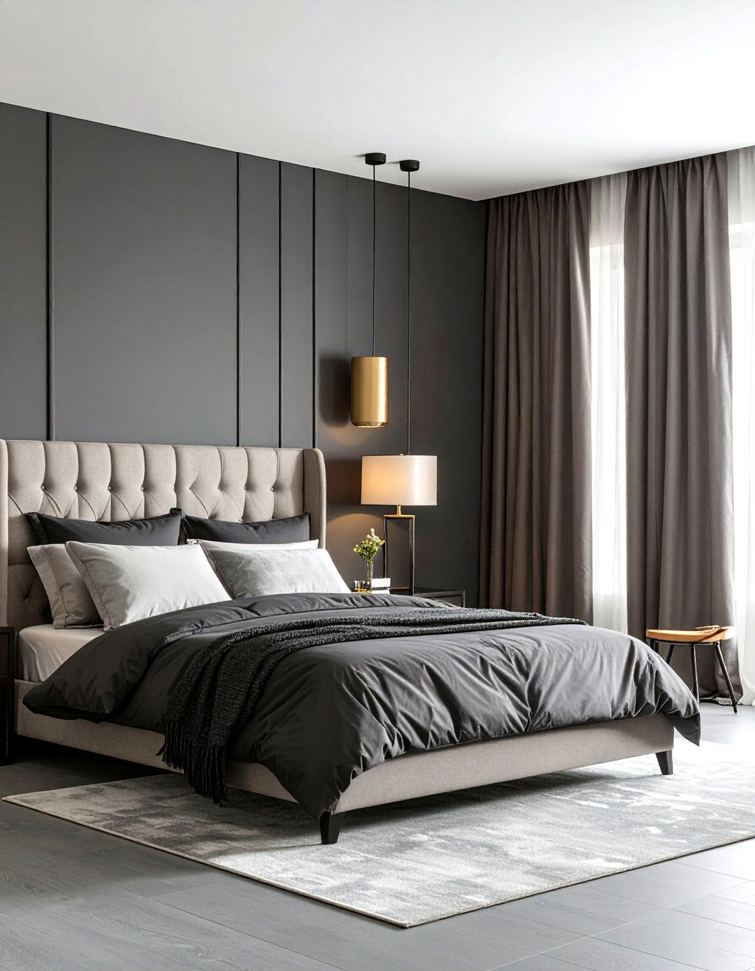 Matte Black Fixtures Elevate Modern Edge - 20 Dark Grey Bedroom Ideas