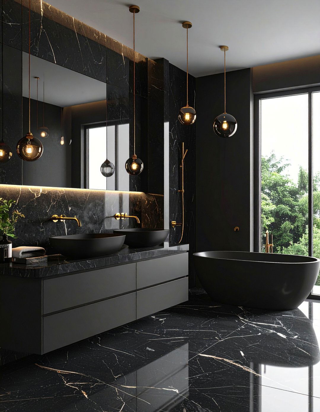 Matte Black Fixtures for Seamless Lines - 20 Black Marble Bathrooms