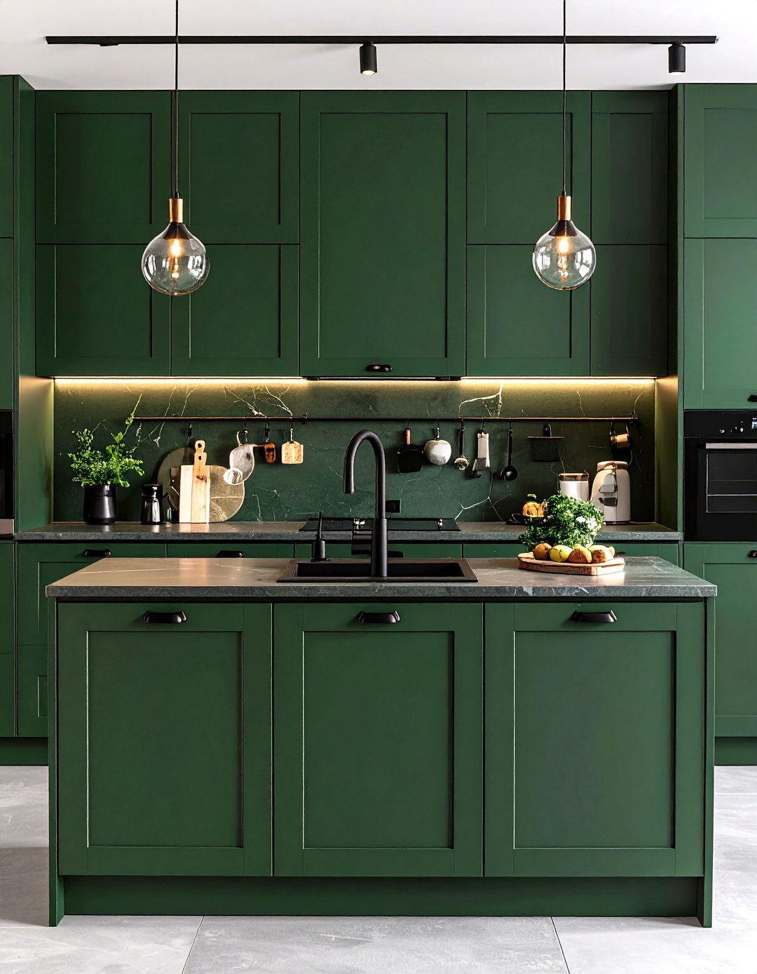 Matte Black Fixtures in a Dark Green Kitchen - 20 Dark Green Kitchen Ideas