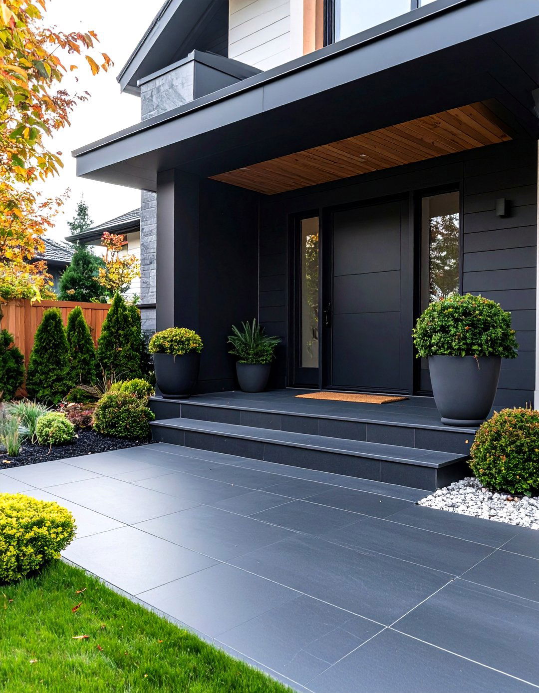 Matte Black Front Porch Tile Minimalist Edge - 20 Front Porch Tile Ideas