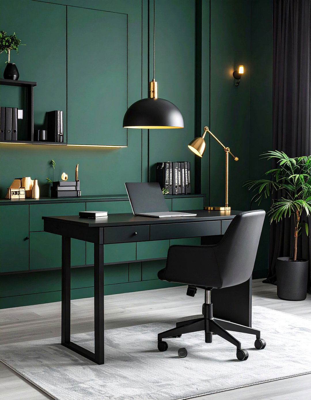Matte Black Hardware for Stealthy Detailing - 20 Dark Green Office Ideas and Inspiration