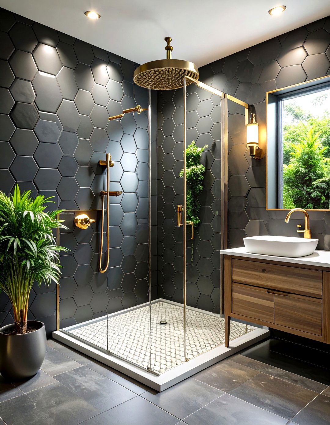 Matte Black Hexagon Tiles - 20 Walk-in Shower Tile Ideas