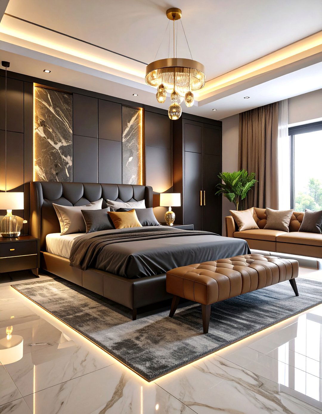 Matte Black Masculine Executive Suite - 20 Matte Black Bedroom Ideas
