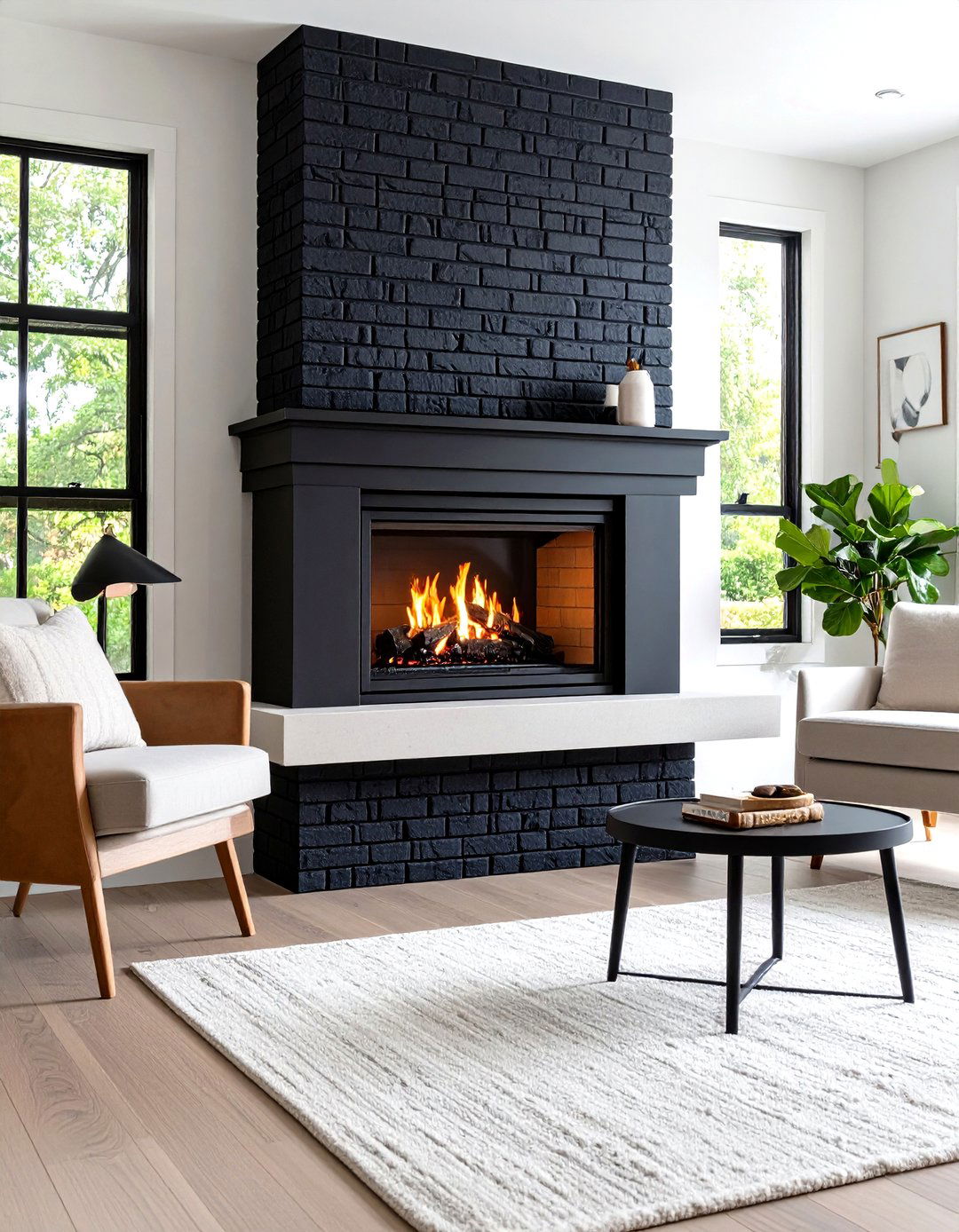 Matte Black Painted Brick Fireplace - 20 Painted Brick Fireplace Ideas