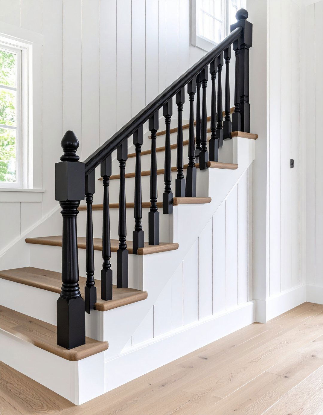 Matte Black Rail over Board and Batten - 20 Farmhouse Rustic Stair Railing Ideas
