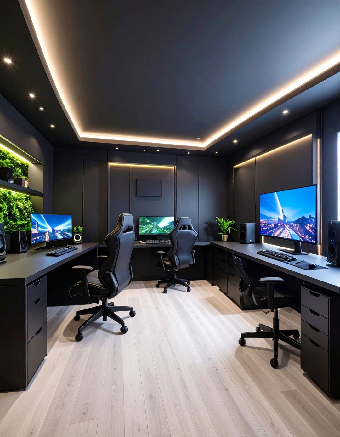 Matte Black Walls Anchor the Black Gaming Room - 20 Black Gaming Room Ideas