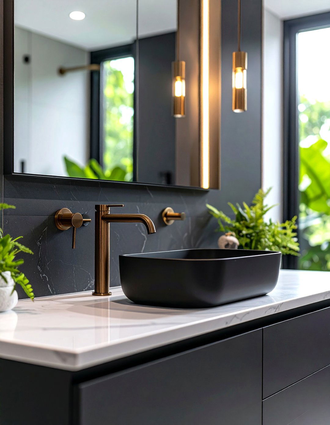 Matte Black and Bronze Hardware for a Chic Ensuite Bathroom - 20 Ensuite Bathroom Ideas